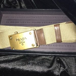 Men’s Prada Buckle Tan Cancas Belt. Size 34.